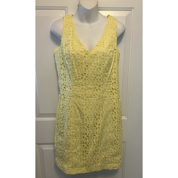 Women's Tommy Hilfiger Size 6 Sunny Yellow Embroidered Eyelet Sheath‎ Dress - Picture 1 of 6